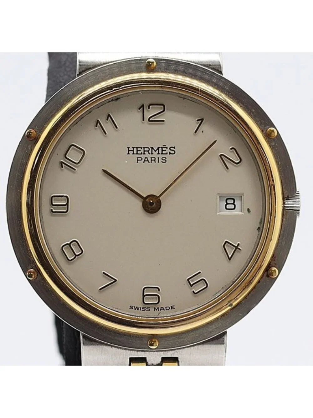 Hermes Quartz Date Ivory Dial Watch
